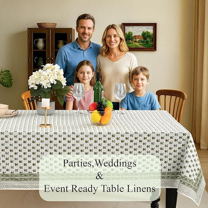 CPC Lotus Meadow Tablecloth 100% Cotton 60x90 Inch Indian Block Print Rectangle Table Cover, Table Cloth for Gifting in Weddings, Halloween, Fall, Christmas, Thanksgiving