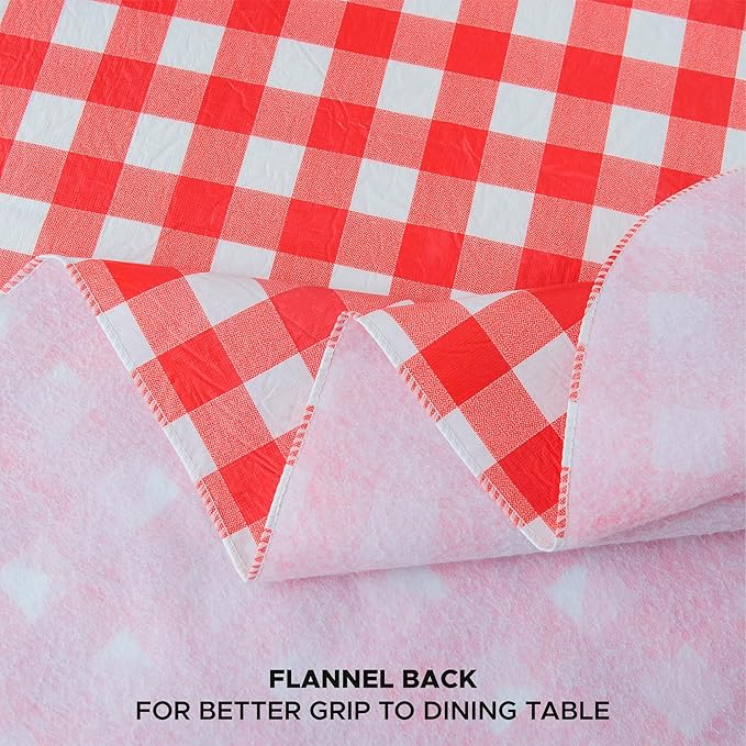 Nasitos Red and White Checkered Tablecloth 60 Inch Round for Christmas, Vinyl Tablecloth with Flannel Backing for Picnic, Round Dining Table, Outdoor Travel, 2 Pack
