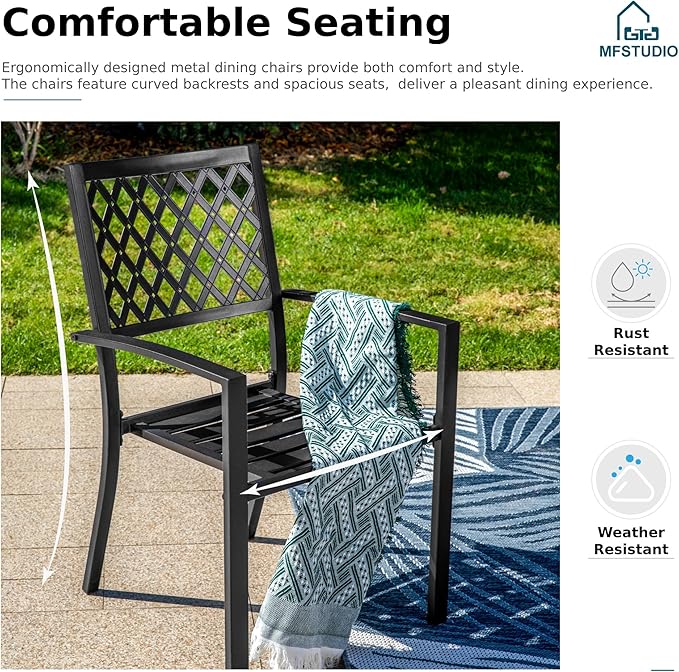 MFSTUDIO Patio Dining Set for 8, Outdoor Dining Set with Umbrella Hole, Metal Patio Table and Chairs Set, 9 Piece Outdoor Patio Furniture Set for Deck Backyard Poolside Garden
