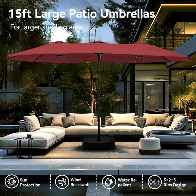 PHI VILLA 15ft Large Outdoor Patio Umbrella - Image 6