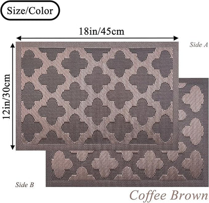 Vinyl Placemats Set of 4, Easy to Clean Plastic Washable Table Mats Heat-Resistant Placemats for Dinner Table (Brown)