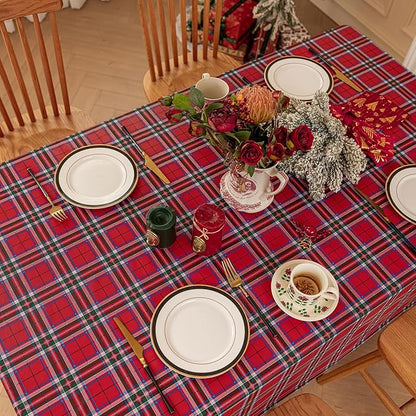 Romanstile Christmas Plaid Square Vinyl Tablecloth, 100% Waterproof Checkered PVC Table Cloth, Heavy Duty Xmas Gingham Plastic Table Cover for Dining, Party, Holiday Decor - 54 x 54 Inch, Red