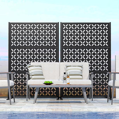 Metal Privacy Screen Outdoor, 72" H Freestanding Privacy Fence with Sturdy Stands, Decorative Privacy Panels Shield for Courtyard, Balcony, Garden and Other Indoor Places(X-Shaped-Fence)