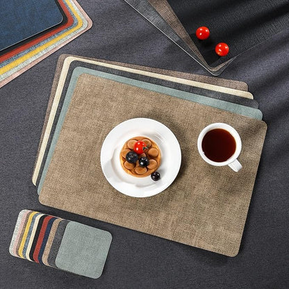 Myir JUN Placemats Dual Sided, Faux Leather Place Mats Set of 6 Indoor Placemats for Dining Table Outdoor Placemats Manteles Individuales Square Non-Slip Washable Table Mats (Gray Black, Set of 6)