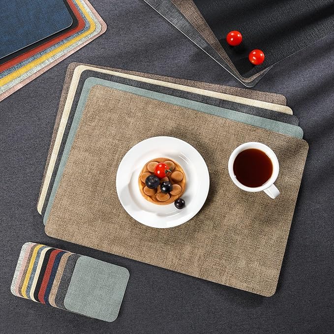 Myir JUN Placemats Dual Sided, Faux Leather Place Mats Set of 8 Indoor Placemats for Dining Table Non-Slip Washable Placemats Heat Resistant Outdoor Table Mats (Set of 8, Gray Pink)