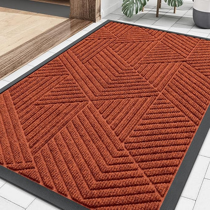 Smiry Front Door Mat Outside Entrance, Heavy Duty Sturdy Natural Rubber Doormat, Trap Dirt and Moisture, Easy Clean Low Profile Mats for Indoor Outdoor Entry, Irregular Triangle (36x24, BRN-Orange)