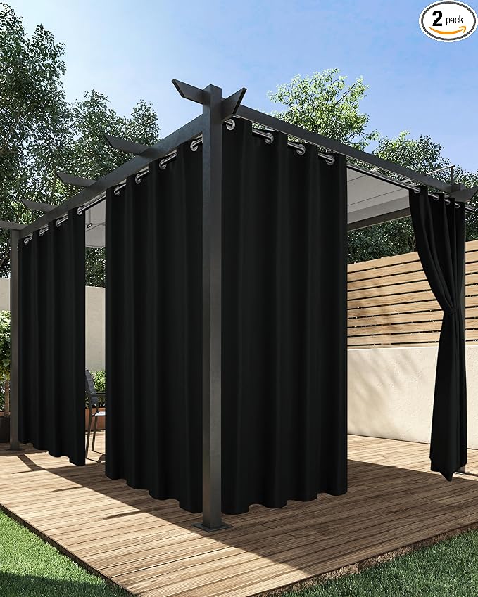 HolidayIdeas Outdoor Curtains for Patio Waterproof 2 Pcs 84x84 Inch Black | by HolidayIdeas