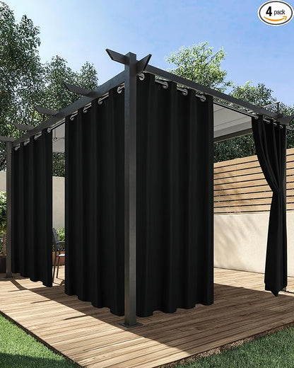 HolidayIdeas Outdoor Curtains for Patio Waterproof 4 Pcs 54x84 Inch Black | by HolidayIdeas