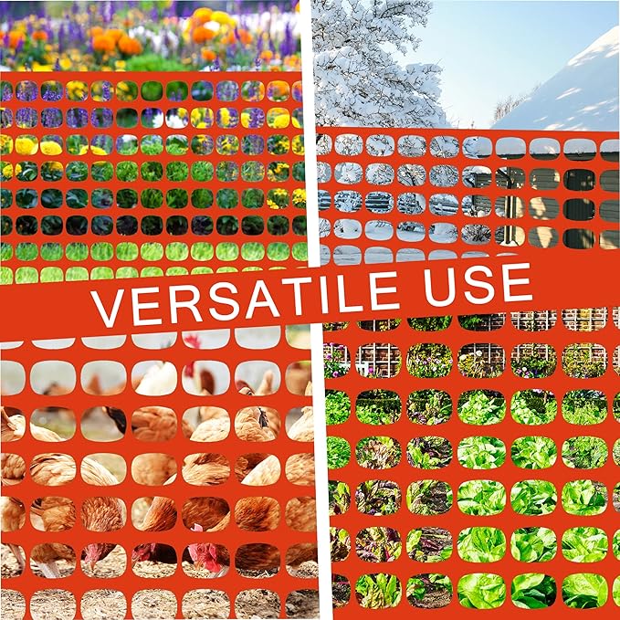 Safety Fence Plastic Mesh Fencing Roll, 4'x100' Feet 1 Roll with 100 Zip Ties, Temporary Reusable Netting for Snow Fence, Garden, Construction and Animal Barrier (Orange MW 10.71 lb/roll)