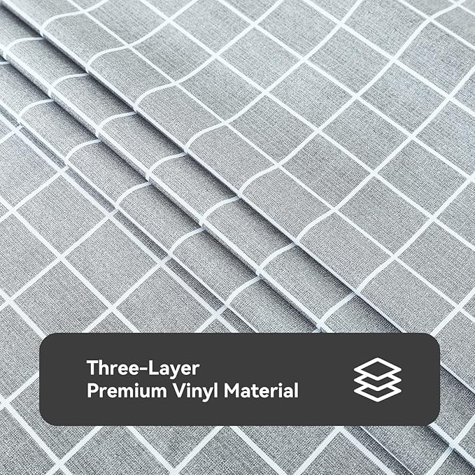 Romanstile Rectangle Vinyl Tablecloth, 100% Waterproof Oil-Proof Checkered Plastic Table Cloth, Heavy Duty Wipeable Table Covers for Dining, Camping, Picnic, Outdoor - 60 x 84 Inch, Grey