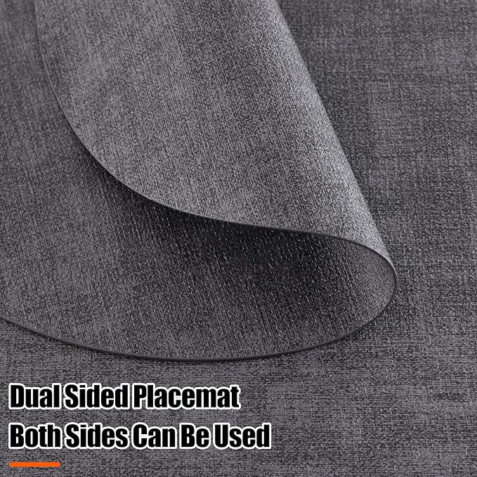Homaxy Round Faux Leather Placemats and Coasters, Washable Dual-Side Table Mats, Wipeable Heat-Resistant Dining Place Mats for Outdoor and Indoor, Set of 6, Diameter 13 and 3.93 inch, Dark Grey
