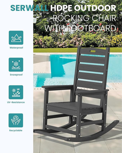 SERWALL Outdoor Rocking Chair Set of 6, Oversized HDPE Rocker, All Weather - Image 4