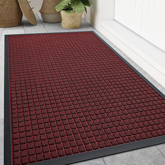 Smiry Front Door Mat Outside Entrance, Heavy Duty Natural Rubber Doormat, Non Slip, Trap Dirt and Moisture, Easy Clean, Low Profile Welcome Floor Mats for Indoor Outdoor Entry, 47x32 Inch, Red