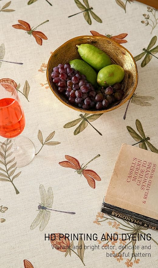 ISAENNE Designer Floral Linen Small Round Tablecloth,French Off White Elegant Table Cloth,Washable Home Decor Tablecloths for Dining Thanksgiving Kitchen Christmas Party,Diameter 55"-Grace B