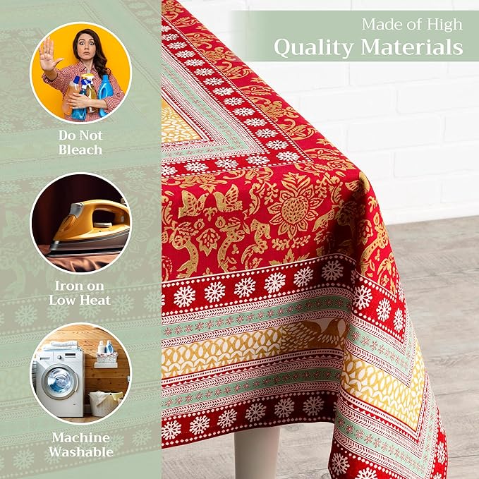 Maison d' Hermine Table Cloth Square Table 100% Cotton 54 x 54 Inches Fall Tablecloth Reusable Everyday Use for Thanksgiving Christmas Decorations Dining Farmhouse Party (Sofia)