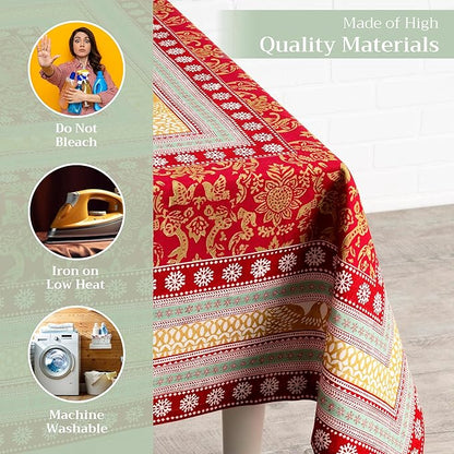 Maison d' Hermine Table Cloth Rectangle Table 100% Cotton 60 x 108 Inches Fall Tablecloth Reusable Everyday Use for Thanksgiving Christmas Decorations Dining Farmhouse Party (Sofia)