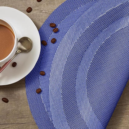 Round Placemat Set of 6 Heat Resistant Vinyl Washable Kitchen 15 inch Placemats for Home Indoor Outdoor Party (6pcs Round, Navy Blue)