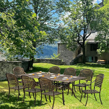 86" Large Outdoor cast Aluminum Patio Dining Table, Rectangular Outdoor Bistro Dining Table for 8 Person, for Garden (Bronze, Rectangle 86")