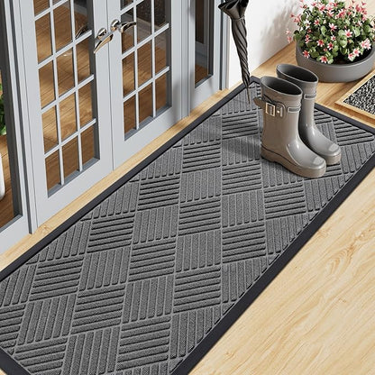 Smiry Front Door Mat Outside Entrance, Heavy Duty Outdoor Indoor Natural Rubber Doormat, Non Slip, Trap Dirt and Moisture, Easy Clean, Low Profile Patio Porch Entryway Mat, 47x17, Grey