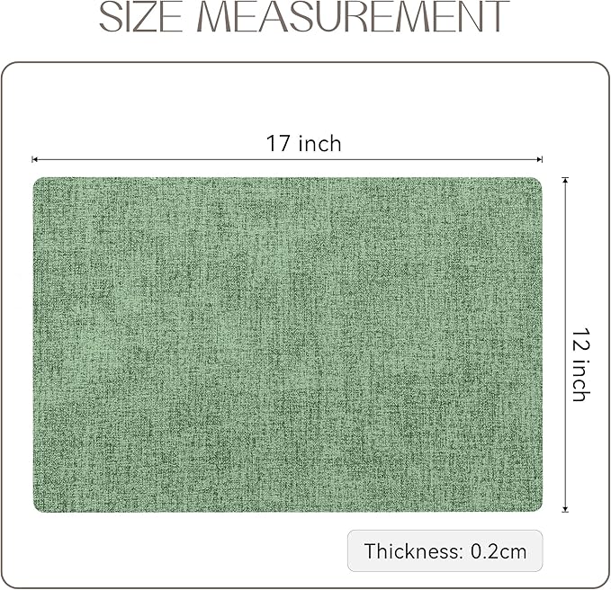Romanstile Vinyl Placemats Set of 6-12 X 17 Inch - Heat Resistant Place Mats 100% Waterproof Oilproof Wipeable Reversible Faux Leather Table Mats for Kitchen, Dining, Party, Outdoor, Dark Green