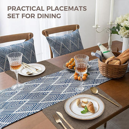 Vinyl Placemats Set of 8, Faux Leather Waterproof and Heat Resistant Place Mats, Washable Anti-Slip Table Mats with Coaster, Wipeable Placemats for Indoor & Outdoor 17" x 12" (Dark Coffee, Set of 8)