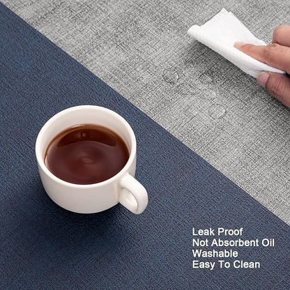Myir JUN Placemats Dual Sided, Faux Leather Place Mats Set of 4 Indoor Placemat for Dining Table Outdoor Place Mat Manteles Individuales Square Non-Slip Washable Table Mats (Gray Blue, Set of 4)