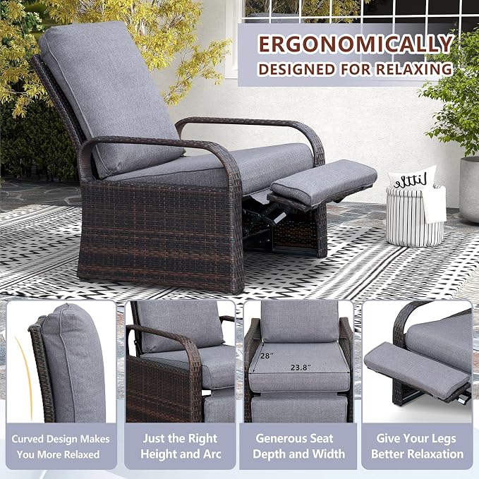 Outdoor Recliner, Aluminum Frame Patio Chaise Lounge Chairs - Image 5