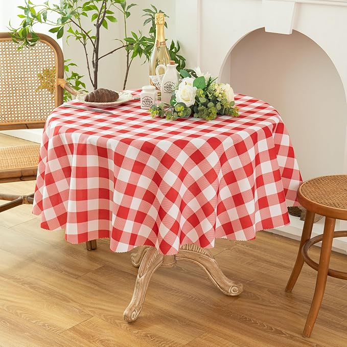 Waterproof Plaid Tablecloth Fabric - Round 25 Inch Classic Gingham Checker Table Cloth for Indoor/Outdoor Use - Buffalo Table Cover for Picnics, BBQs, and Parties