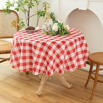 Waterproof Plaid Tablecloth Fabric - Round 25 Inch Classic Gingham Checker Table Cloth for Indoor/Outdoor Use - Buffalo Table Cover for Picnics, BBQs, and Parties