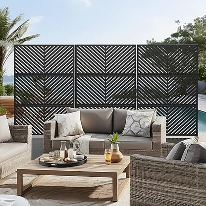 Casaphoria 72" H x 47" W Metal Outdoor Privacy Screen, Freestanding Decorative Divider for Patio, Deck, Balcony, and Garden with Stable Base, Black Parallel