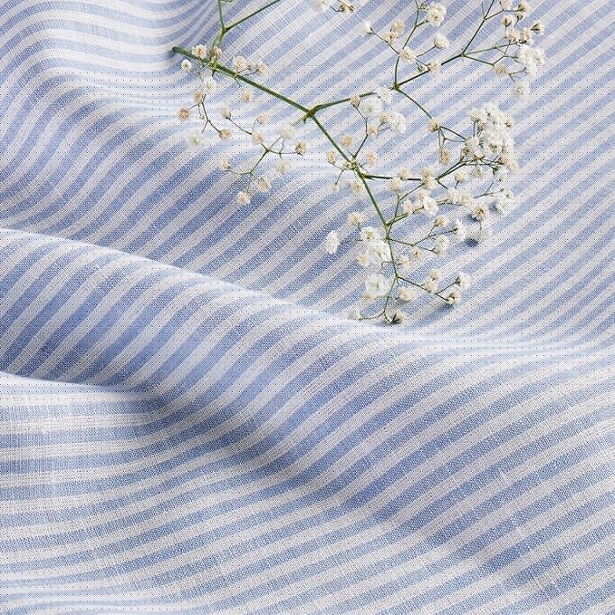 Solino Home Linen Table Runner 60 Inches - Narrow Stripe 100% Pure Linen Cornflower Blue and White Farmhouse Table Runner 14 x 60 Inch Ideal for Dresser and Coffee Tables - Winter, Spring, Easter