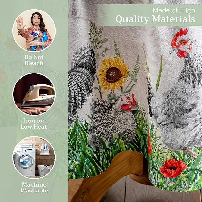 Maison d' Hermine Table Cloth Round Table 100% Cotton 69 Inches Tablecloth Reusable Decorative Everyday Use for Dining Room, Farmhouse, Home, Party, Festive & Wedding Spring Summer - Basse Cour