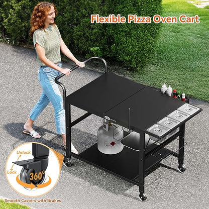 Leteuke Pizza Oven Table, Grill Cart Table for Blackstone Griddle, Outdoor Pizza Oven Stand Fits Ninja, Cuisinart, Gozney, Solo Stove, BBQ Prep Tables Station with Seasoning Tray, 47.2"x27.5"x35.8"