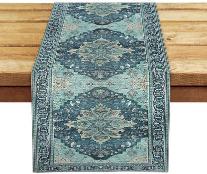 OYIMUA Boho Floral Pattern Summer Table Runner 72 Inches Long Teal and Blue Runners for Tables Rustic Spring Fall Decorations for Home Indoor and Outdoor Party Decor