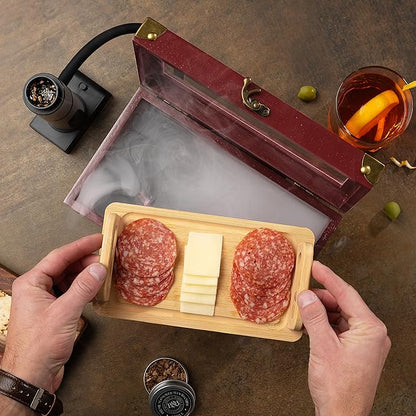 BOURBON&BARREL Cocktail Smoker Kit | Crafted with Walnut Wood | Whiskey Smoker Kit with Instant Smoker, Smoking Box, Food Tray and 4 Varieties of Wood Chips | Old Fashioned Smoker [Cherry Stain]