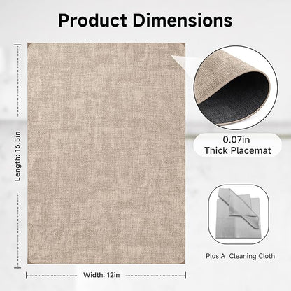 Faux Leather Vinyl Placemats Set of 4 Wipeable Heat Resistant Place Mats 100% Washable - Waterproof - Anti Slip Reversible Table Mats for Kitchen/Dining/Party/Outdoor, 12" x 16.5", Khaki & Black