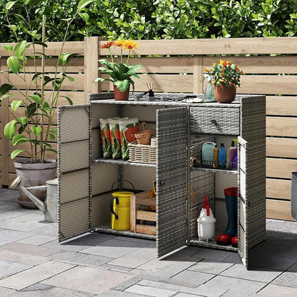 Tangkula Rattan Outdoor Storage Cabinet, Patiojoy Outdoor Cabinet - Image 2