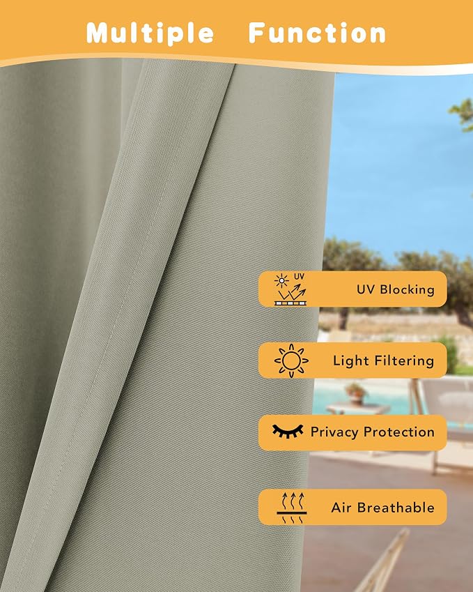 Extra Wide Outdoor Curtains for Patio Waterproof 2 Pcs 110x95 Inch Taupe | - Image 3