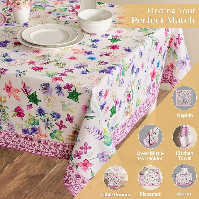 Maison d' Hermine Table Cloth Rectangle Table 100% Cotton 70 x 90 Inches Tablecloth Reusable Decorative Everyday Use for Dining Room, Farmhouse, Home, Party, Festive & Wedding Spring Summer - Chardon