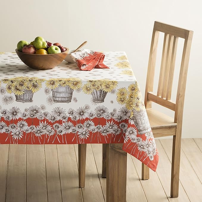 Maison d' Hermine Table Cloth Square Table 100% Cotton 60 x 60 Inches Fall Tablecloth Reusable Everyday Use for Thanksgiving Christmas Decorations Dining Farmhouse Party (Bagatelle)