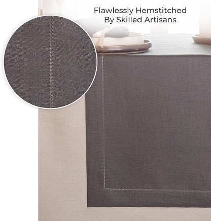D'Moksha Homes Linen Charcoal Grey Table Runner 90 Inches Long - Classic Hemstitch 100% Pure Linen Dining Table Runner 14 x 90 Inch for Spring, Easter