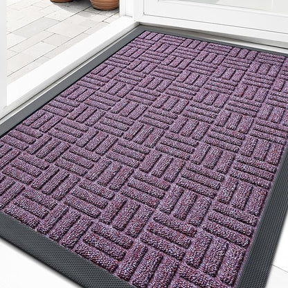 OLANLY Front Door Mat Outside Entrance 47x32, Absorbent, Heavy Duty Sturdy Natural Rubber Doormat Indoor Outdoor, Non-Slip, Stain and Fade Resistant, Low Profile Floor Mat for Entryway, Violet