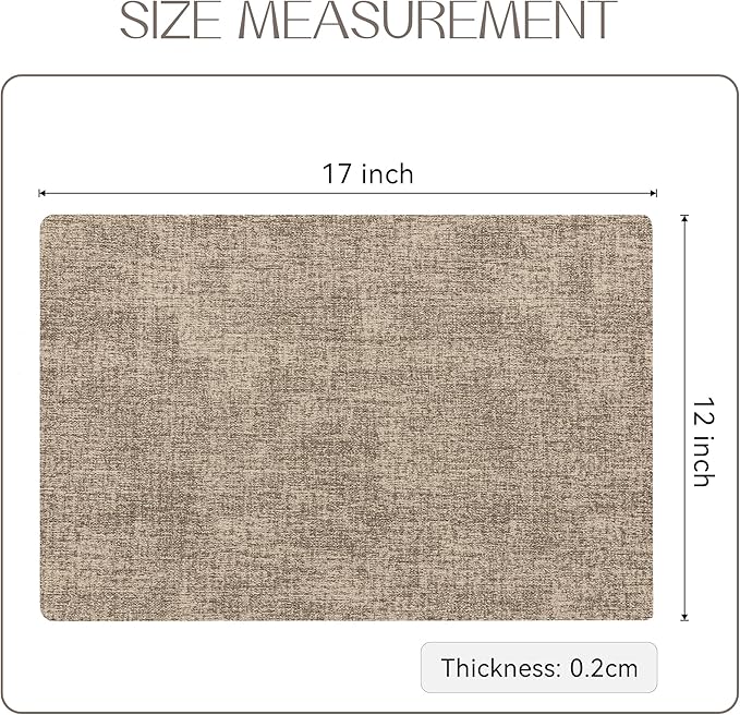 Romanstile Vinyl Placemats Set of 12-12 X 17 Inch - Heat Resistant Place Mats 100% Waterproof Oilproof Wipeable Reversible Faux Leather Table Mats for Kitchen, Dining, Party, Outdoor, Khaki