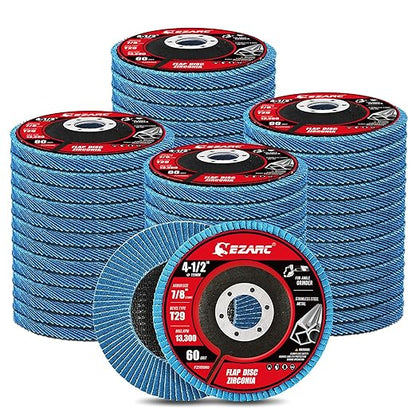 EZARC Flap Discs 60 Grit, 4 1/2 x 7/8-Inch Flap Sanding Disc, Type 29 Zirconia Grinding Wheel for Stainless Steel, Sheet Metal (50 Pack)