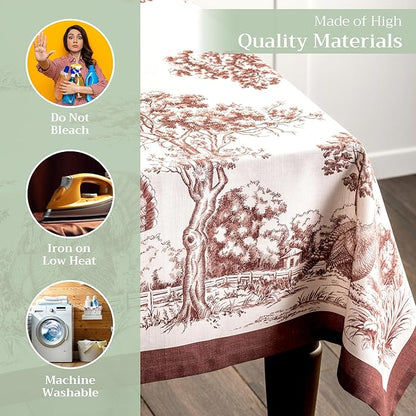Maison d' Hermine Table Cloth Rectangle Table 100% Cotton 70 x 90 Inches Fall Tablecloth Reusable Everyday Use for Thanksgiving Christmas Decorations Dining Farmhouse Party (Holy Jouy - Brown)