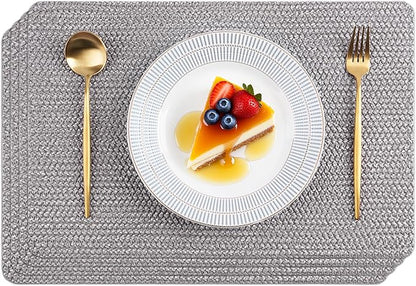 POLYTE Indoor/Outdoor Washable Woven Vinyl Table Dining Placemats, Set of 4