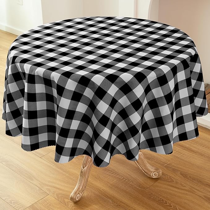 Waterproof Plaid Tablecloth Fabric - Round 90 Inch Classic Gingham Checker Table Cloth for Indoor/Outdoor Use - Buffalo Table Cover for Picnics, BBQs, and Parties