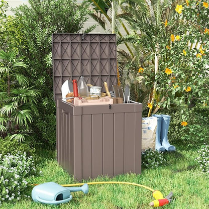 EasyUp 51Gal Outdoor Deck Box, Lager Patio Storage Box Indoor and Outdoor Use,Resin Storage Bin for Patio Furniture Cushions Garden Tools, Package Delivery (Gray)