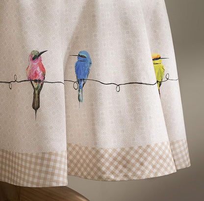 Maison d' Hermine Table Cloth Round Table 100% Cotton 69 Inches Tablecloth Reusable Decorative Everyday Use for Dining Room, Farmhouse, Home, Party, Festive & Wedding Spring Summer - Birdies On Wire