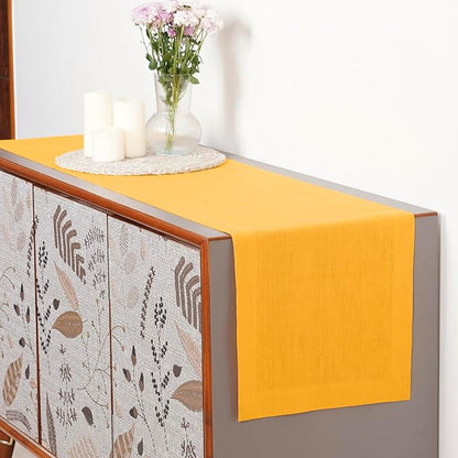 D'Moksha Homes Linen Table Runner 54 Inches - 100% Pure Linen Sunflower Yellow Table Runner 14 x 54 Inch for Dresser, Coffee Tables, Winter, Holiday - Machine Washable